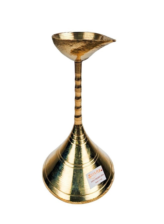 MAYAPURI Compact Brass Gacha Diya with Stand - 3.5 Inch Golden Prodeep for Puja & Aarti - Image 4